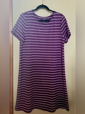 croft & barrow Purple and White Striped Tee Dress Sz L